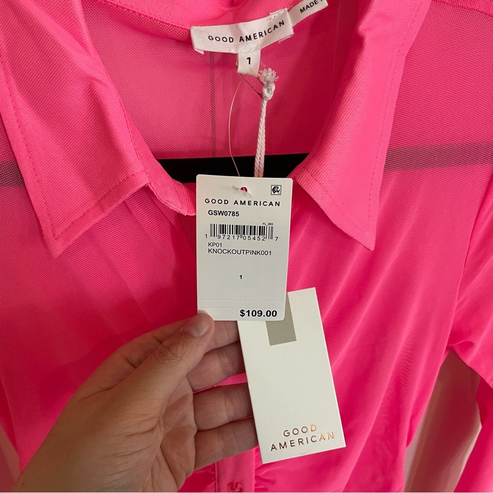 NEW Good American Pink Ruched Mesh Dress - Picture 7 of 7